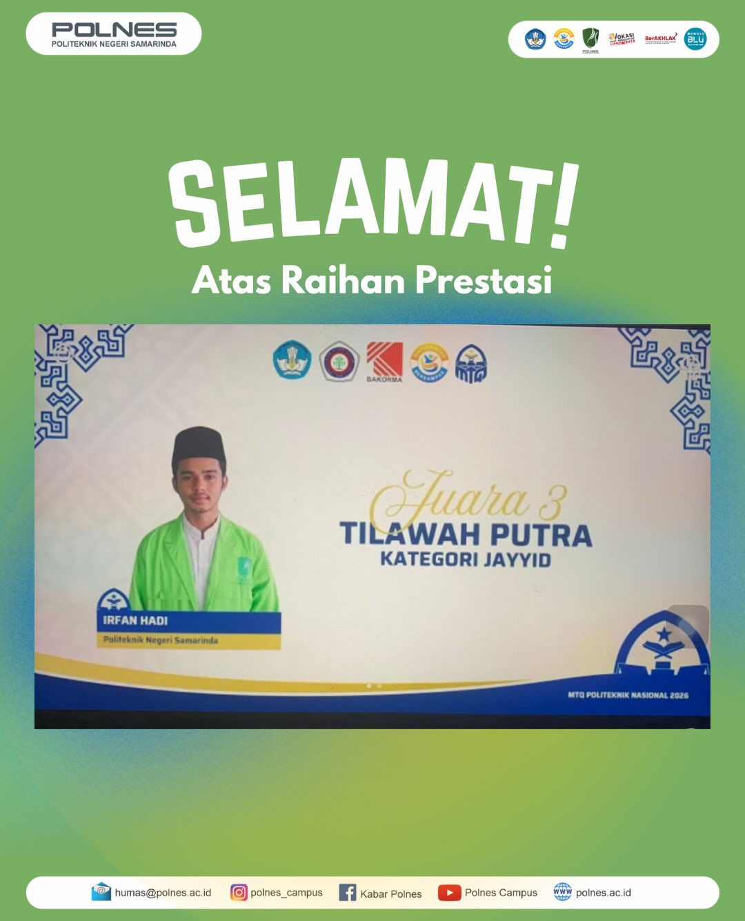 Mahasiswa Berprestasi Politeknik Negeri SamarindaSelamat dan apresiasi setinggi tingginya kepa 1