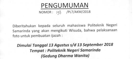 Pengumuman Jadwal Foto Ijazah Mahasiswa Tahun LULUS 2018