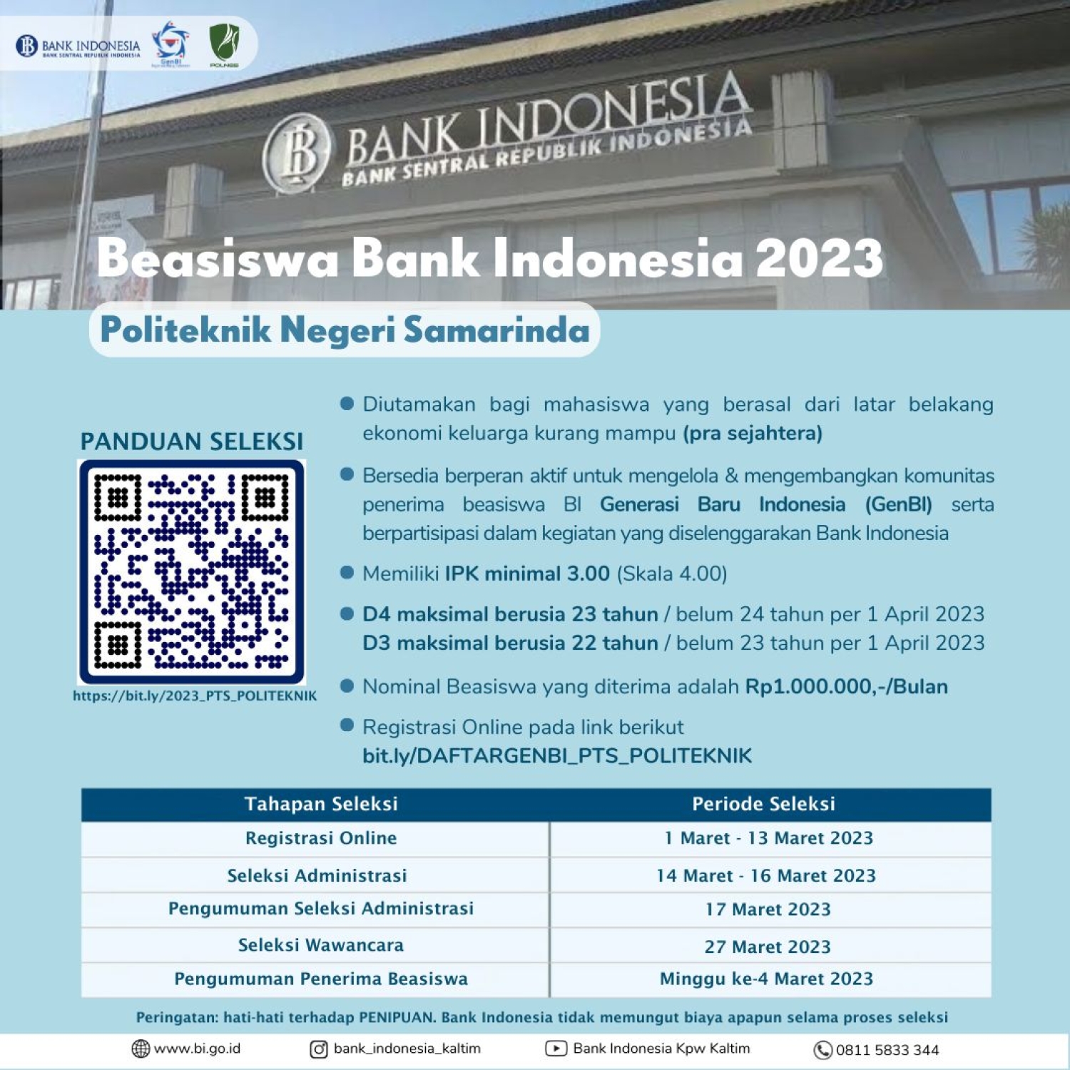 Pembukaan Pendaftaran Beasiswa Bank Indonesia Tahun 2023