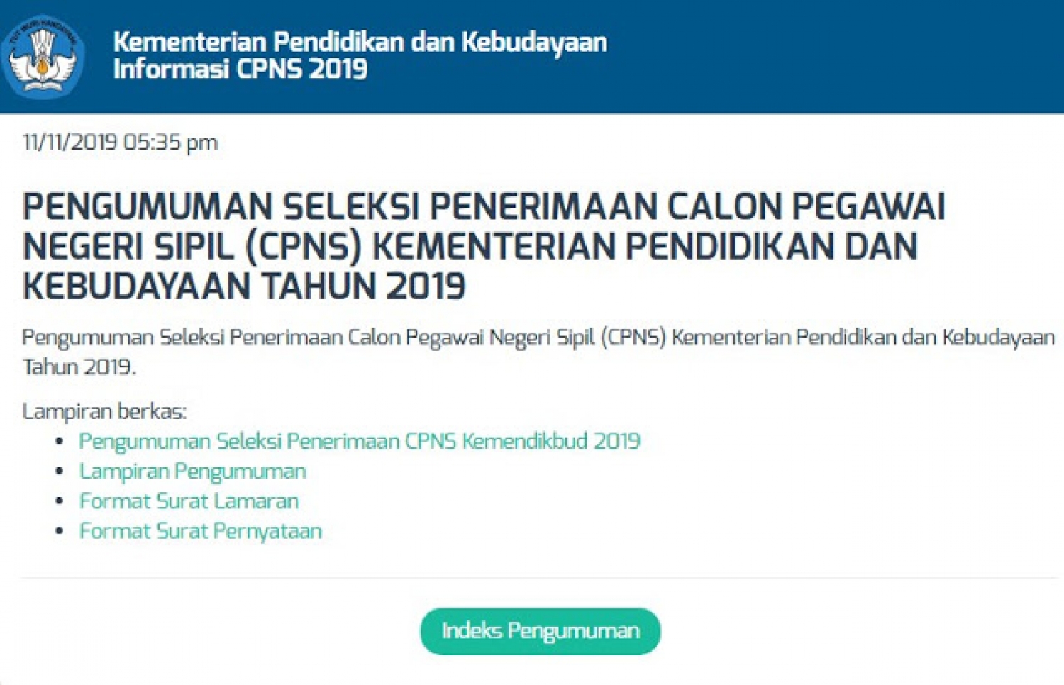 PENERIMAAN CPNS POLNES KEMENTERIAN PENDIDIKAN DAN KEBUDAYAAN TAHUN 2019