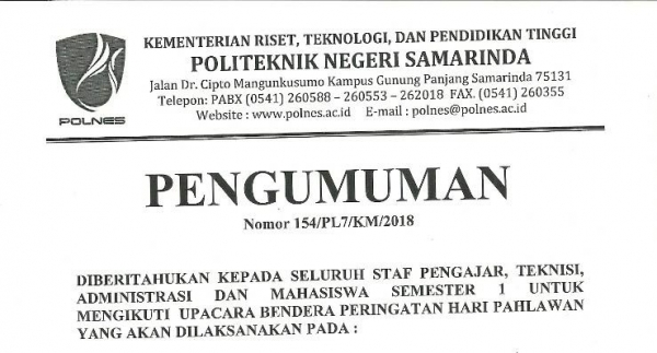 Pengumuman Apel Bendera Memperingati Hari PAHLAWAN 2018