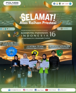 Mahasiswa Berprestasi Politeknik Negeri Samarinda! Tim Borneo Voyager dari Politeknik Negeri Samarinda yang berhasil meraih Juara 3 / 2nd Runner Up pada Kompetisi Pariwisata Indonesia 16