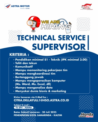 Lowongan Pekerjaan Astra Motor Technical Service Supervisor