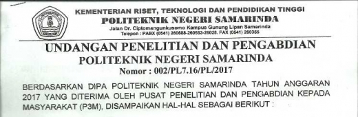 Undangan Penelitian dan Pengabdian di Lingkungan Politeknik Negeri Samarinda