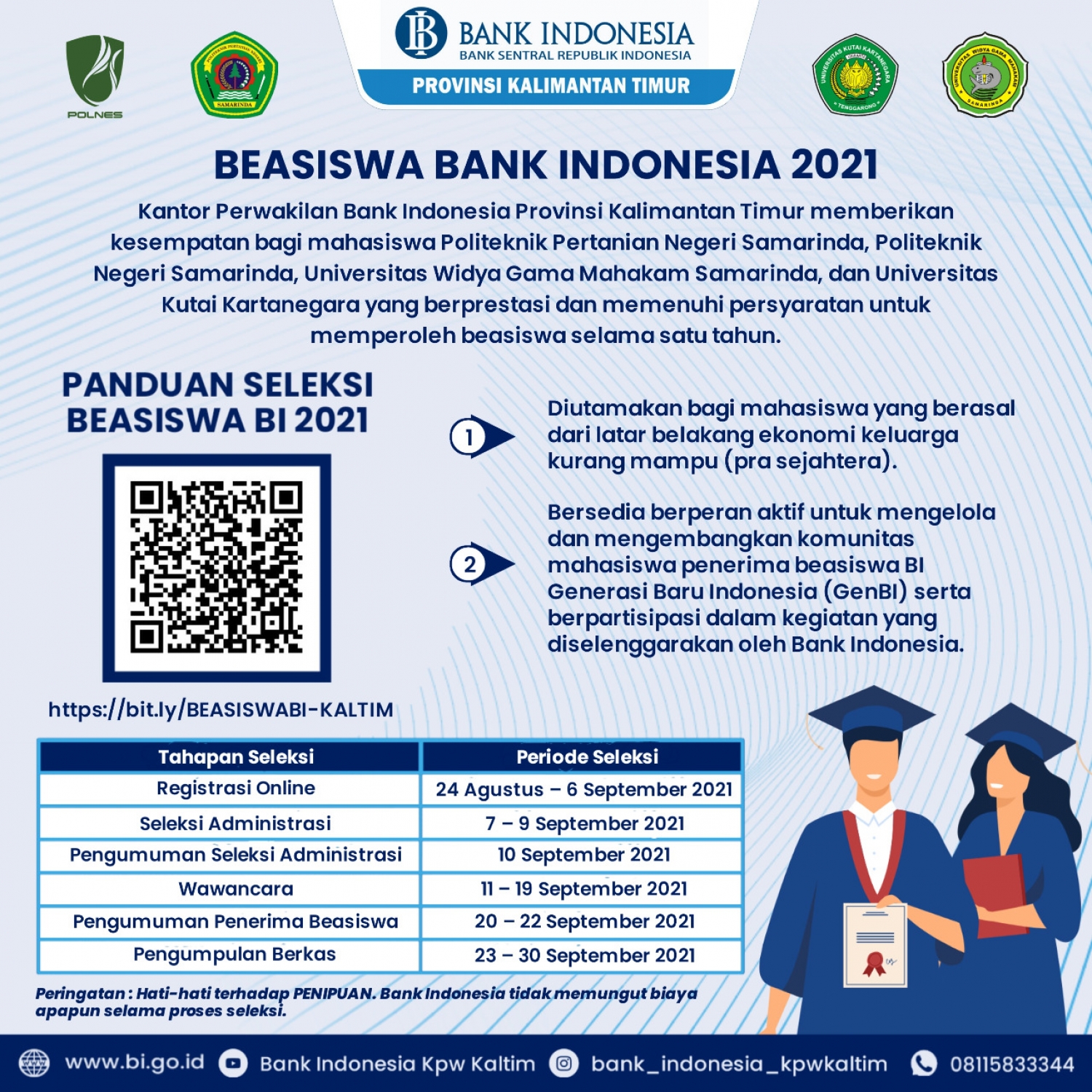 PENGUMUMAN BEASISWA BANK INDONESIA (BI) 2021 POLNES (Politeknik