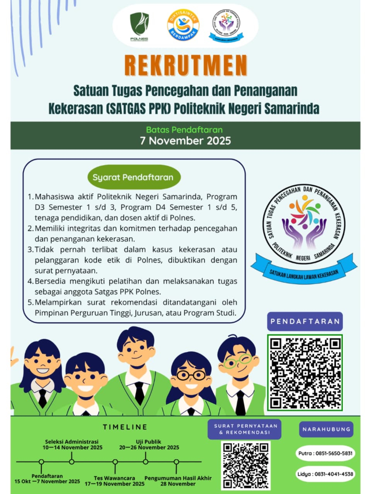 Rekrutmen Satuan Tugas Pencegahan dan Penanganan Kekerasan (SATGAS PPK) Politeknik Negeri Samarinda