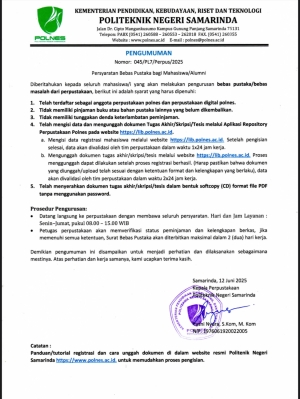 Pengumuman Syarat Pengurusan Bebas Pustaka Mahasiswa Politeknik Negeri Samarinda Tahun Akademik 2025