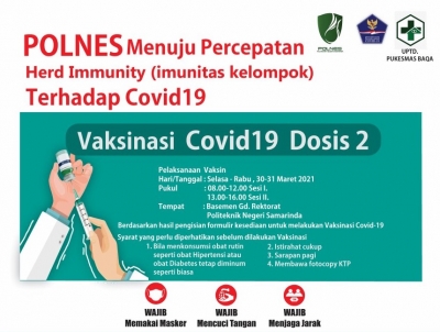 Bersama UPTD. Puskesmas BAQA', POLNES Bersiap Gelar VAKSINASI COVID 19 Dosis 2 massal bagi pelaksana kegiatan di Kampus