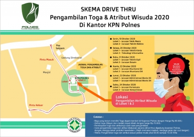 POLNES Berlakukan sistem Drive Thru Dalam Pengambilan Toga dan Atribut Wisuda Online 2020