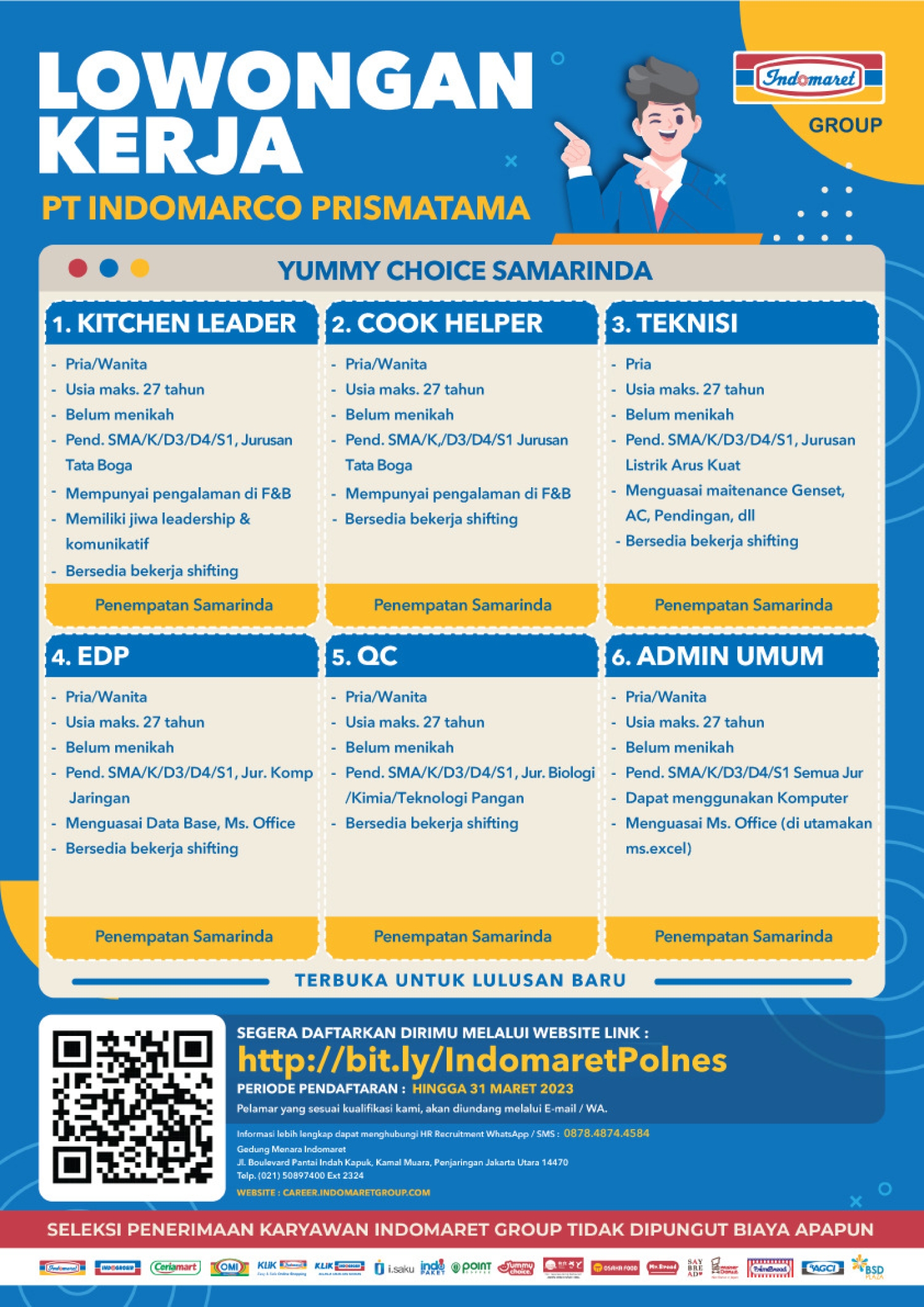 Lowongan kerja PT.  Indomarco Prismatama Samarinda (Indomaret) Maret 2023