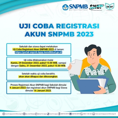 Pengumuman UJI COBA dan PENETAPAN KUOTA SEKOLAH SELEKSI SNPMB 2023 SERENTAK